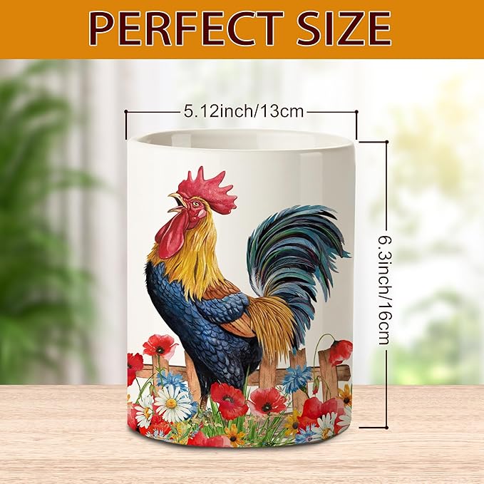 pinata Rooster Kitchen Decor Ceramic Utensil Holder, Cute Rooster Utensils Holder for Farmhouse Indoor Kitchen Decorations Rustic Farmhouse Decor (6.3 inch)