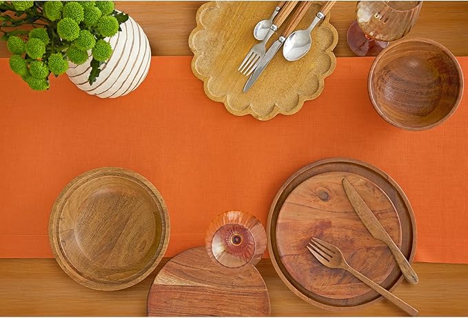 Solino Home Linen Table Runner 108 Inches Long - 100% Pure Linen Persimmon Orange Dining Table Runner 14 x 108 Inch for Spring, Summer - Fete