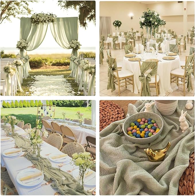 Sage Green Cheesecloth Table Runner 10ft Boho Gauze Table Runner for Baby Shower 32x120 Inches Rustic Cheese Cloth for Wedding Shower Valentines Party Summer Home Decorations