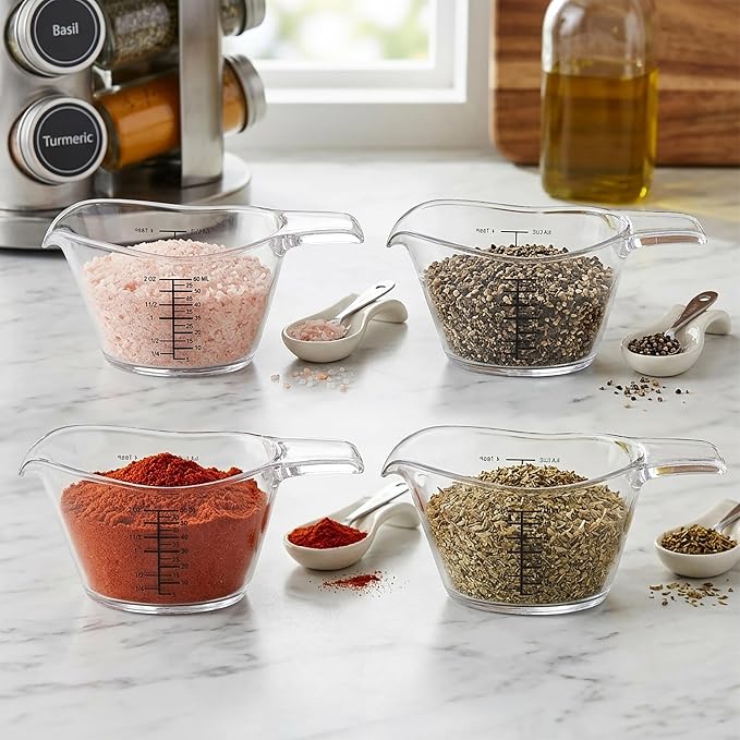 4 Pack Mini Measuring Cups, Clear Plastic 2oz/60ml Small Liquid Measuring Cup with Markings, Shot Glass Measure Pitcher for Espresso, Baking, and Resin