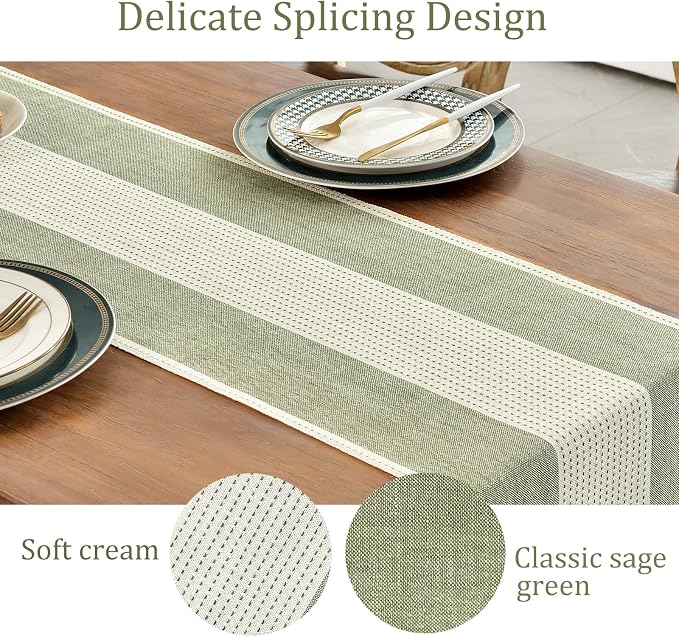 Wracra Linen Table Runner, Farmhouse Macrame Table Runners 48 Inches Long for Dining Table Decor, Wedding, Party and Dresser Decor (Sage Green,48")