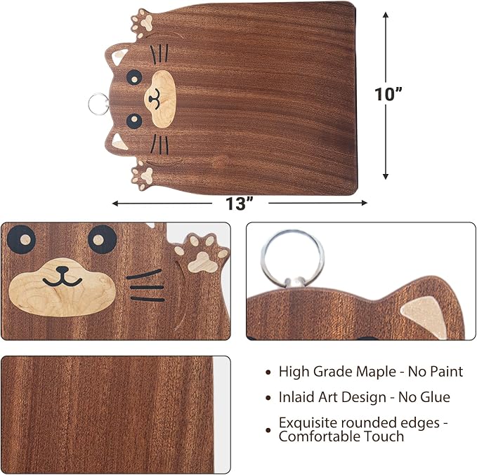 Animal Shaped Cutting Board, Decorative Hardwood Chopping Block for Kitchen Wall Hanging, Wooden (Squirrel, 13"L x 10"W)