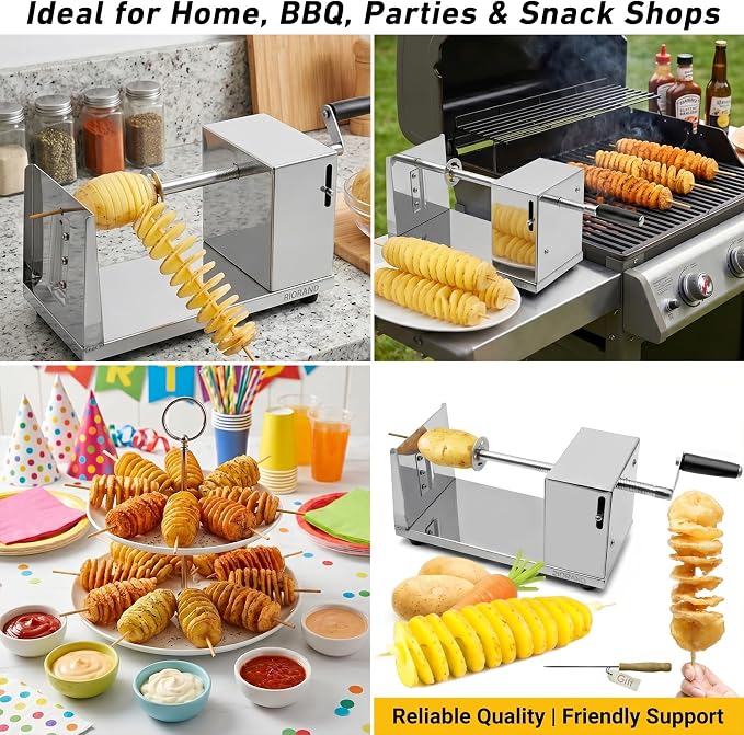 RioRand Manual Spiral Potato Cutter, Stainless Steel Tornado Twister with Blades for Curly Fries, DIY Potato Slicer for Home Kitchen, BBQ, Carrots, Cucumbers
