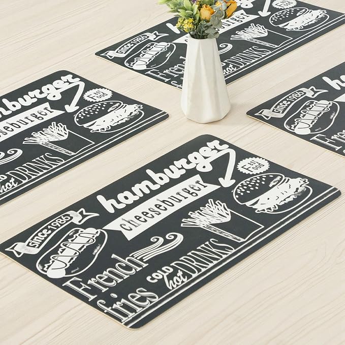 Placemats Set of 4-Waterproof Heat Resistant Non-Slip Washable Table Mats for Dining Table,12 x 18 inch Fastfood