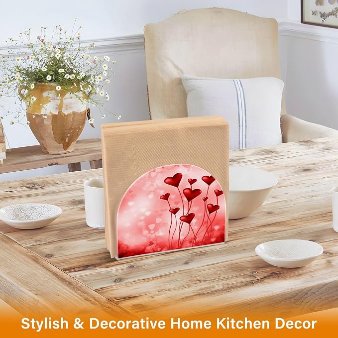 Valentine's Day Pink Hearts Napkin Holder for Tables Paper Cocktail Napkin Holders for Kitchen and Dinning, Acrylic Dinner Napkin Dispenser for Restaurant Home Decor Bar Accessories 2 Pack