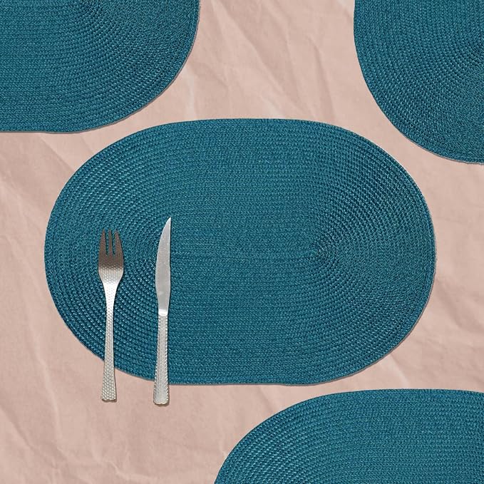 AHHFSMEI Placemats Set of 4 for Dining Table Washable Woven Non-Slip 18x12 inches Placemat Heat-Resistant Durable Table Mats for Dining Table Easy to Clean (Oval Blue, 4)
