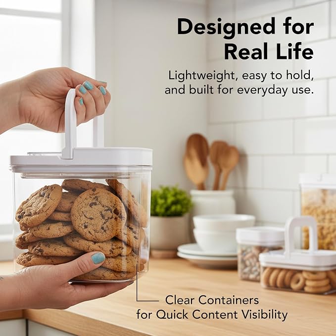 ECOBERI Airtight Food Storage Containers for Pantry, 7 Piece Set, FlipLock One-Hand Seal, Stackable, BPA-Free, Airtight Lids for Flour, Sugar, Cereal & Snacks