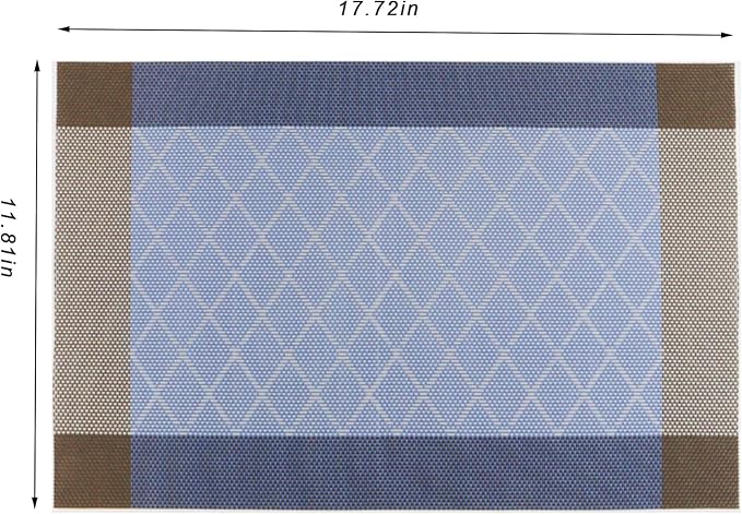 CADONO Placemats Set of 4 Washable Indoor/Outdoor Vinyl Place Mats for Dining Table Durable Non-Slip Heat Resistant PVC Weave Table Mats（Rhombus-Blue）