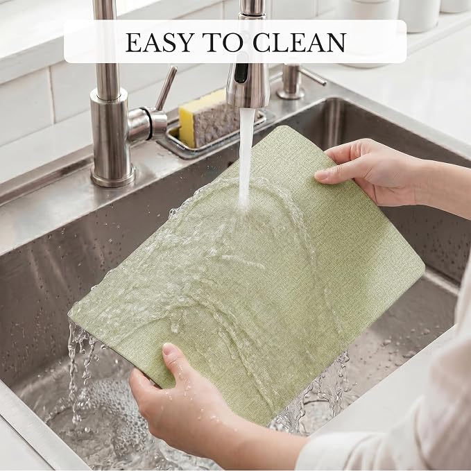 Romanstile Reversible Vinyl Placemats Set of 8, Faux Leather 100% Waterproof Oil-Proof Wipeable Place Mats, Heat Resistant Dual Sided Table Mats for Kitchen/Dining/Party (Grey Green, 12 x 17 Inch)