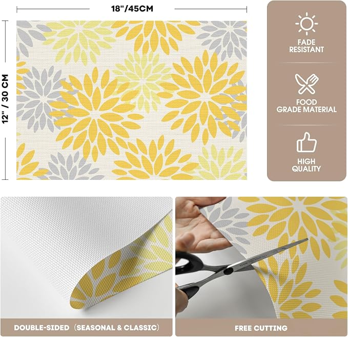 Artoid Mode Floral Plastic Placemats Set of 4, Washable Heat Resistant Non-Slip Plastic PVC Place Mats for Farmhouse Holiday Party Dining Decor