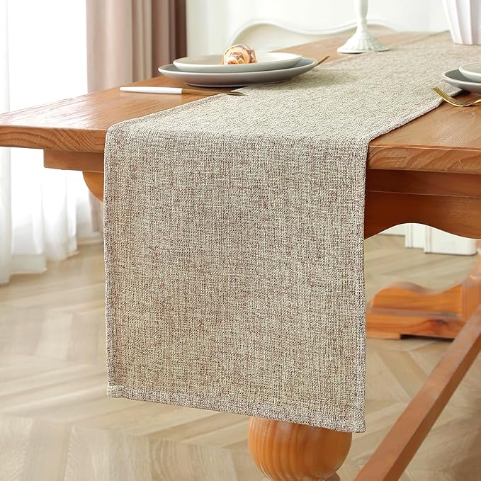 Laolitou Light Brown Table Runners 90 Inches Long, Burlap Linen Texture Farmhouse Boho Table Runner, Rustic Dining Table Decor Long (13x90 Inches, Light Brown)