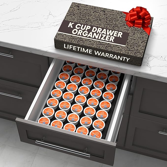 K Cup Holder Compatible with Keurig Coffee Pods - K Cup Drawer Organizer Holders, K Cup Storage & K Cup Organizer for Kitchen Drawer - K Cup Holder Drawer Tray, KPod Coffee Pods Storage Drawer (40)