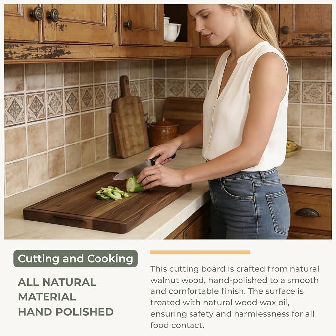 muso wood Walnut Wood Cutting Board 18"x12" - 1" Thick, Wooden Kitchen Chopping Board with U-Shaped Juice Groove & Handle, Heavy Duty Cutting Board for Vegetables, Meat, Fruits