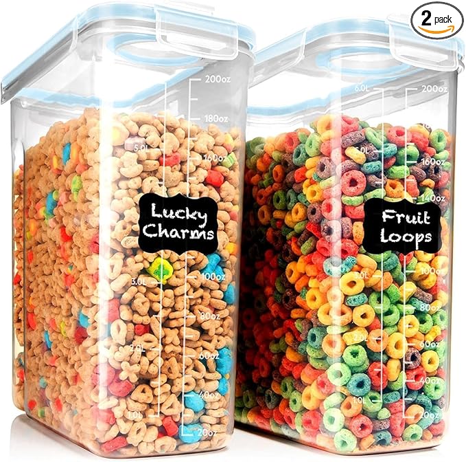 Shazo 2 Pack (6.3L / 213OZ) EXTRA Large Airtight Food Storage Cereal Containers for Bulk Food Storage BPA-Free Plastic Container, Pantry Organization and Canister for Rice, Pasta, Sugar & Flour