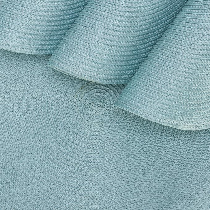 Winknowl 15 Inch Round Braided Placemats Set of 8, Washable Cotton Polyester Table Mats, Heat Resistant Non-Slip Place Mats for Kitchen Dining Table Decor (Light Blue,8pcs)