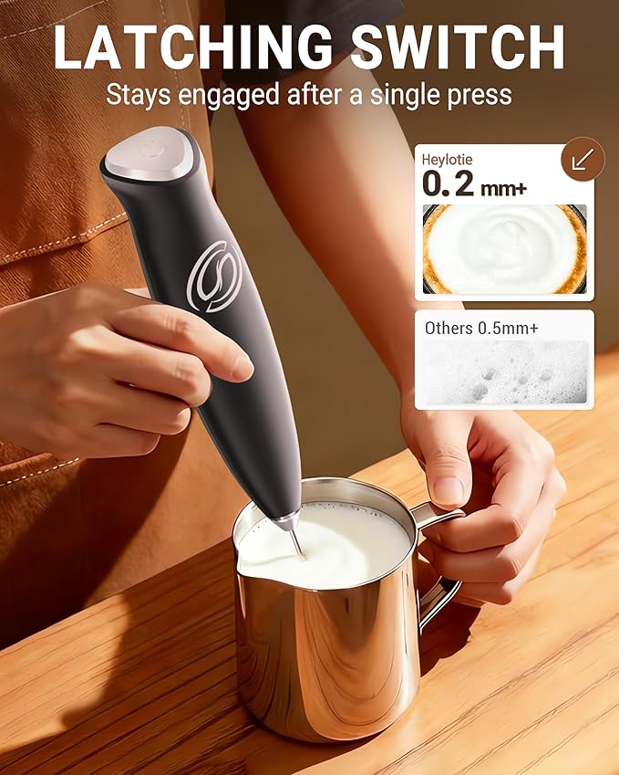 Milk Frother Handheld Frother Wand Drink Mixer Handheld Coffee Stirrers Electric Frother for Coffee Mixer Wand with 2 Whisk frother for protein powder coffee frother handheld -Black
