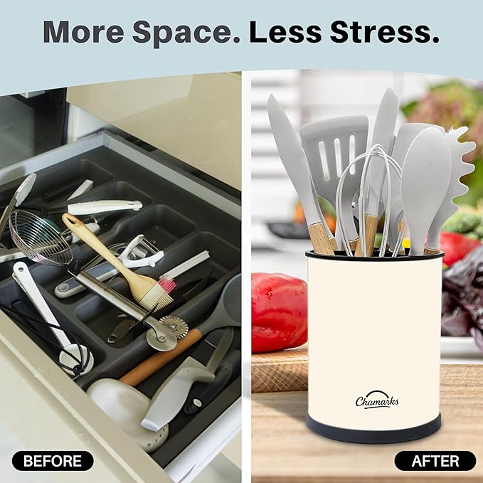 Kitchen Utensil Holder and Countertop Organizer. (Cream)