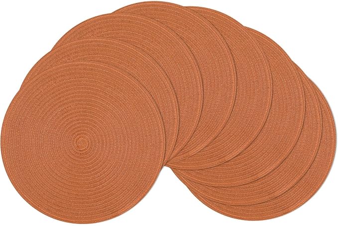 SHACOS Round Placemats Set of 8 Washable 15 inch Round Placemat Cotton Polyester Woven Braided Table Place Mats for Dining Table Wedding Party Decor, Dark Orange