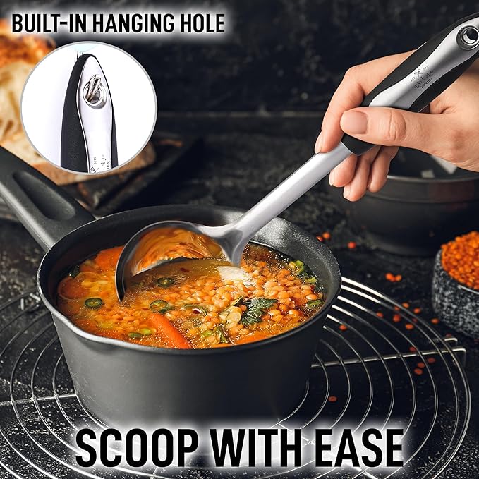 Zulay Kitchen Premium Soup Ladle - 12" Stainless Steel with Non-Slip Silicone Handle