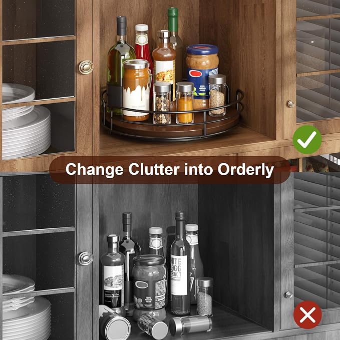 Optish 2 Pack 9" 10" Lazy Susan Turntable for Table Top, Wooden Lazy Susan Organizer for Cabinet, Kitchen, Countertop, Pantry, Spice Organizer, Bathroom, Vanity, Table Decor