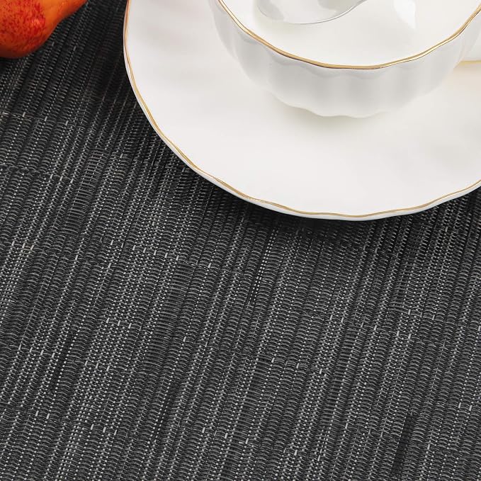 SHACOS Round Table Placemats Set of 7 Wedge Shaped Place Mat with Centerpiece Round Mat Heat Resistant Table Mats Washable (7, Black Gray)