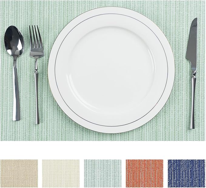 AHHFSMEI Placemats Set of 8 Washable Woven Vinyl Placemats for Dining Table Heat Resistant Non-Slip Stain Resistant Table Mats for Kitchen & Home Decor(Multi Green,8)