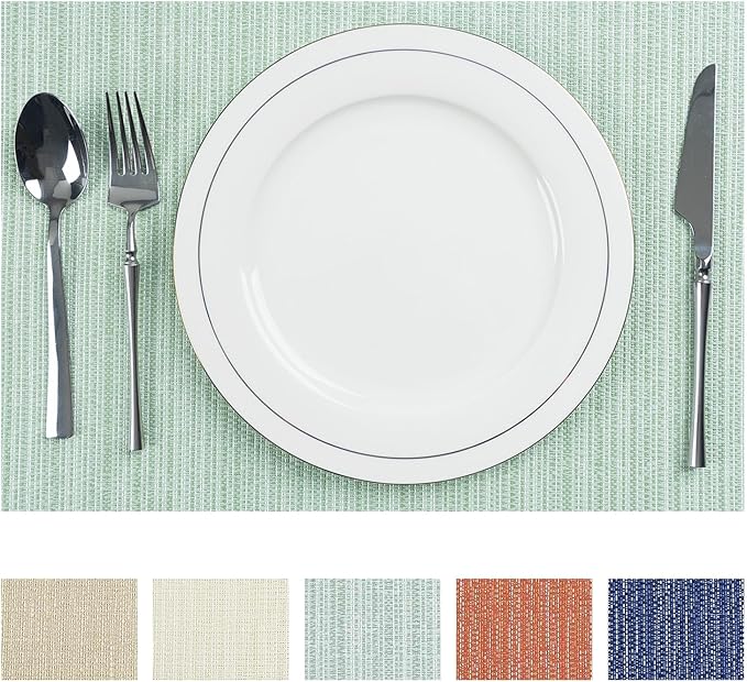 AHHFSMEI Placemats Set of 4 Washable Woven Vinyl Placemats for Dining Table Heat Resistant Non-Slip Stain Resistant Table Mats for Kitchen & Home Decor(Multi Green,4)