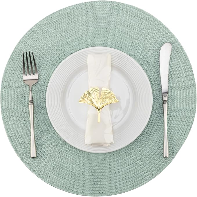 Winknowl 15 Inch Round Braided Placemats Set of 8, Washable Cotton Polyester Table Mats, Heat Resistant Non-Slip Place Mats for Kitchen Dining Table Decor (Mint Green,8pcs)