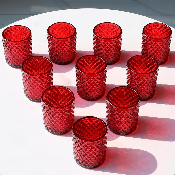 Woho Candle Holders for Votive Candles/Tealight Candles, Votive Candle Holder for Boho Home Decor, Glass Tea Lights Candle Holder for Wedding Party Christmas（24, Red