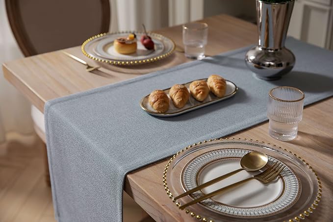 ZeeMart Burlap Style Farmhouse Table Runners 72 Inches Long, Dusty Blue Rustic Woven Dining Table Runner for Everyday Use, 14x72 Inches, Light Dusty Blue
