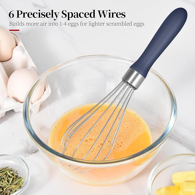 Small Whisk: Stainless Steel 9in Wire Balloon Wisk Kitchen Egg Whisker Heavy Duty Hand Mixer for Cooking Baking Whipping Blending Mixing Stirring Sauce, Flour, chocolate (Midnight Blue)