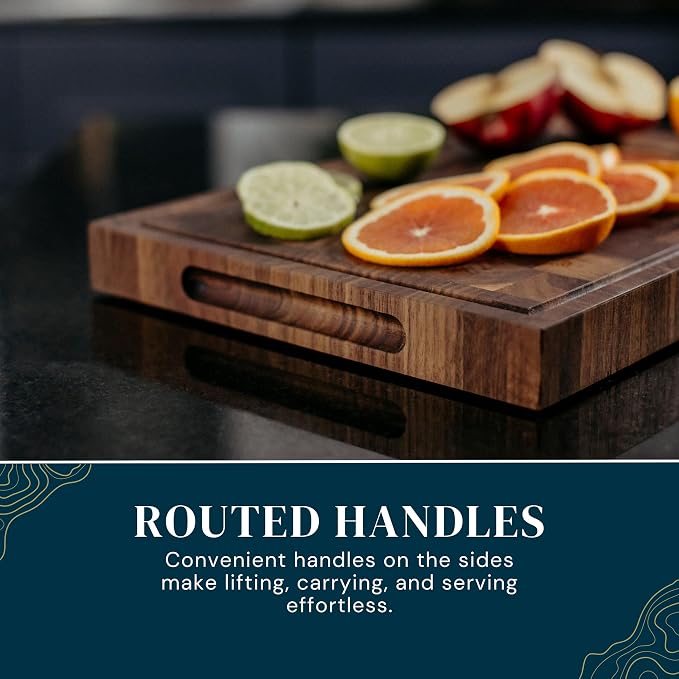 Handmade Walnut Cutting Board – Wooden Chopping Board with Juice Groove and Handles – Durable, Knife-Friendly, and Made in the USA