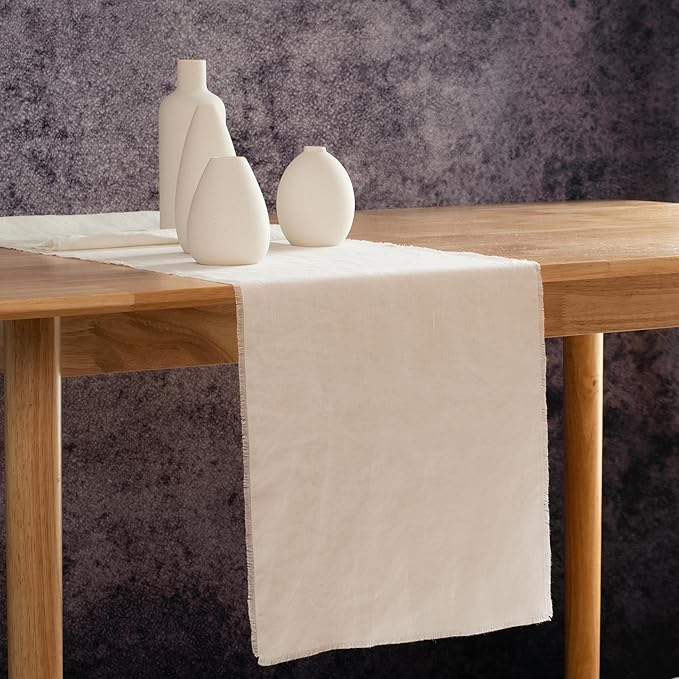 Table Runner with Fringe- 14x120 Inch Off White, 100% Pure Linen Table Runner for Chirstmas, Easter, Thanksgiving, Party, Wedding, Winter, Handmade