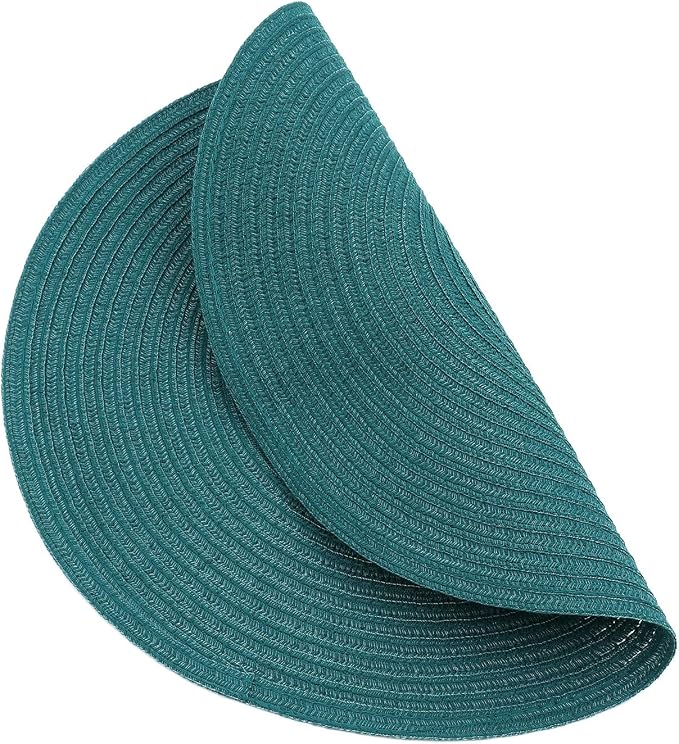 SHACOS Round Placemats Set of 8 Woven Braided Table Placemats 15 inch Circle Place Mats Washable Non Slip Table Mats for Home Wedding Party, Teal Green
