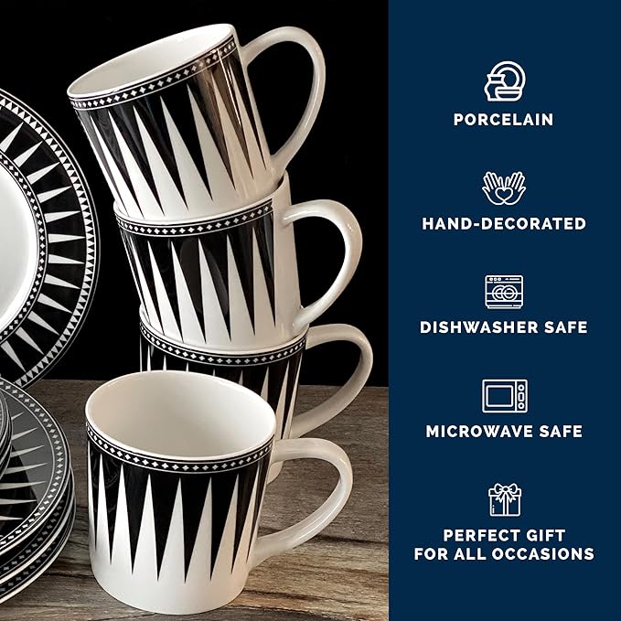 Caskata Elegant Black Oversized Mugs Set of 4 | High-Design Premium Lead-Free Porcelain Mug Set for Entertaining or Everyday | Unique Party Mugs for Wedding or Birthdays | 14 oz
