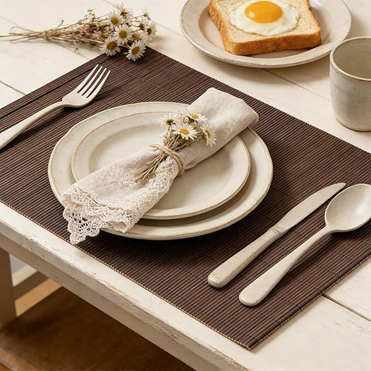 4-Pack Bamboo Placemats,Woven Heat-Resistant Rectangular Table Mats, Natural Rectangular Dining Place Mats, Rustic Japanese Style Plate Mats for Indoor Dining, Kitchen and Party Use(Chocolate