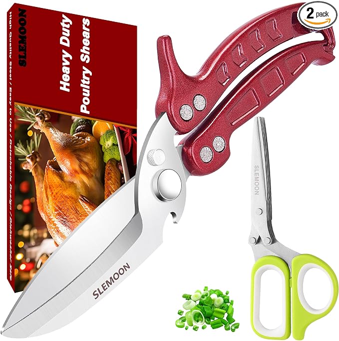 Heavy Duty Poultry Shears Kitchen for Chicken Meat Burgundy,2pc set