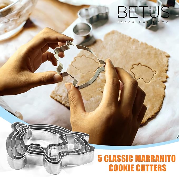 Betus Mexican Concha Bread Cutter and 5Pcs Marranito Pig Cookie Cutters Set – Traditional Pan Dulce Baking Molds for Conchas & Mexican Gingerbread Pigs – Perfect for Día de los Muertos and Baking