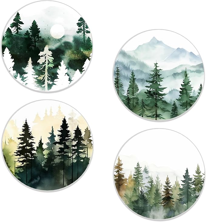 Misty Forest Coasters Set of 4 with Cork Backing, 4" Coaster Mat for Drinks, Cute Table Mat for Home Decor, Ideal Gifts for Women Men