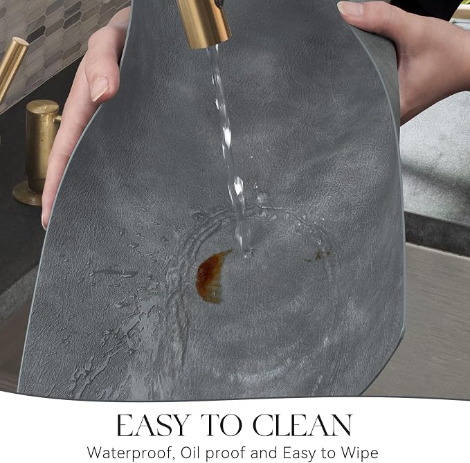 MOSAYT Vinyl Placemats Set of 8-12 X 17 Inch - Faux Leather 100% Waterproof Oil-Proof Wipeable PU Place Mats, Heat Resistant Reversible Table Mats for Kitchen, Dining, Outdoor, Grey