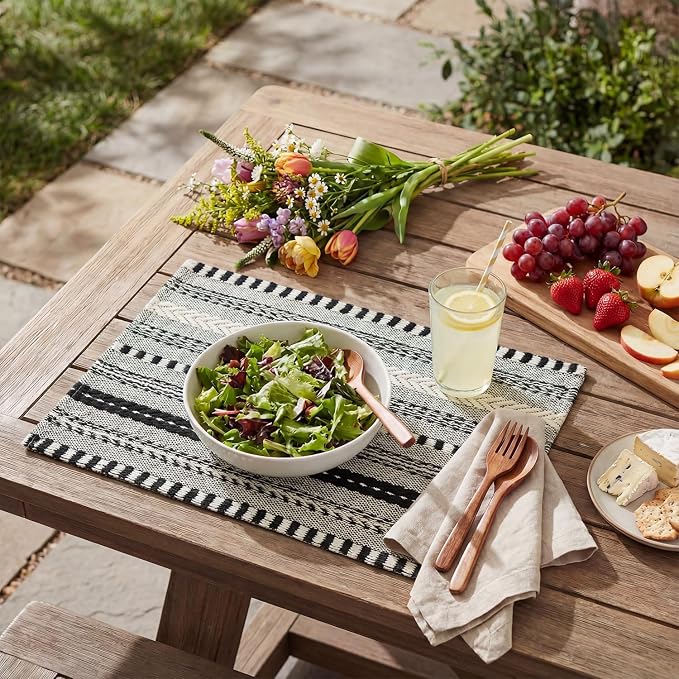 Artoid Mode Black Farmhouse Woven Braided Stripe Placemats Set of 6,12x18 Inch Seasonal Holiday Table Mats Party Kitchen Dining Decoration