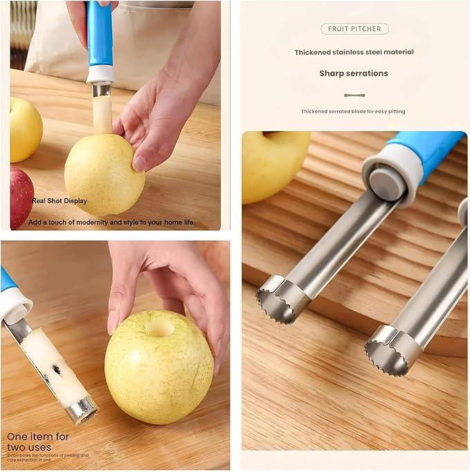 2 in 1 Apple Corer and Peeler Tool - Stainless Steel Fruit & Vegetable Corer, Multifunctional Kitchen Gadget for Apples, Potatoes, and More （Blue）