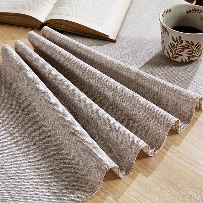 Linen Style Rustic Table Runner, Farmhouse Cotton Linen Table Runner, Boho Table Runners 72 Inches Long with Hand Tassels for Home Tabletop Decor and Everyday Use - Light Coffee, 72 Inch