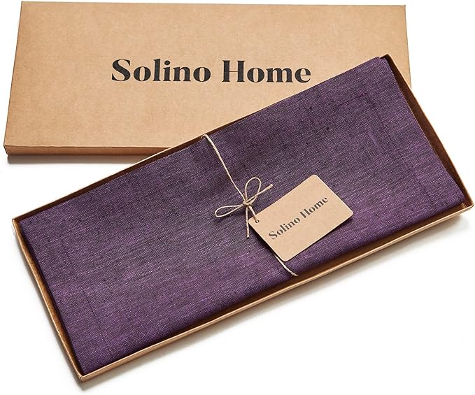 Solino Home Linen Table Runner 90 Inches Long - Athena, 100% Pure Linen Grape Table Runner 14 x 90 Inch for Dining, Spring, Summer
