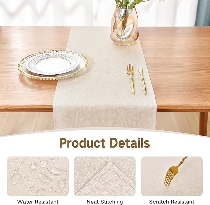 Farmhouse Rustic Table Runner Neutral Faux Linen Table Runners Water Resistant Table Runner 60 inches Long for Living Room Dresser Bedroom Kitchen Dining Party 13x60 Inch