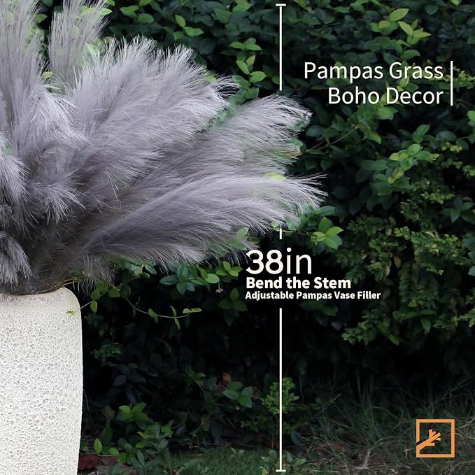 ZIFTY 7-Pcs 38"/3.1FT Faux Pampas Grass Large Tall Fluffy Artificial Fake Flower Boho Decor Bulrush Reed Grass for Vase Filler Farmhouse Home Wedding Decor (Grey)