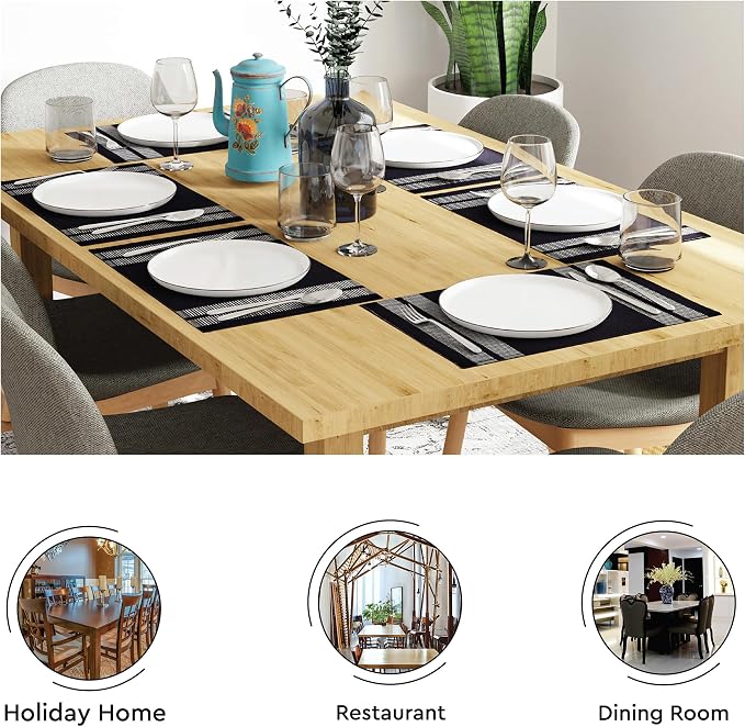 Encasa XO Dining Placemat Set of 6 | Ladder Black Color | Fine Ribbed Cotton Table mat | Size 18x13 in | Machine Washable
