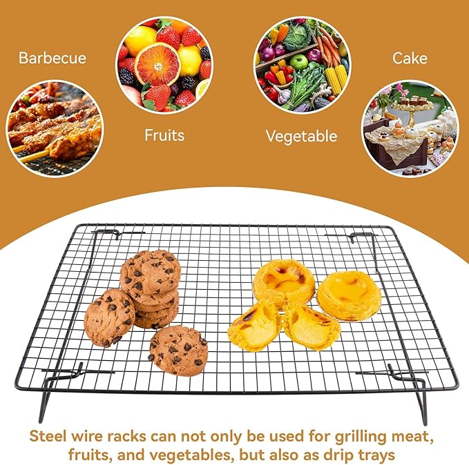 Cooling Rack with Legs, Nonstick Collapsible Wire Rack Stackable Cooling Grid Cookie Wire Grid with Folding Leg for Cooking, Baking, Roasting, Drying Cookie Cake Pizza
