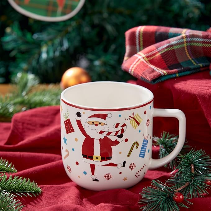 Bico Christmas Merry Crew Ceramic Mug Set of 4, Christmas Coffee Mugs, 19oz Holiday Cups for Tea, Cocoa, or Hot Drinks, Microwave & Dishwasher Safe