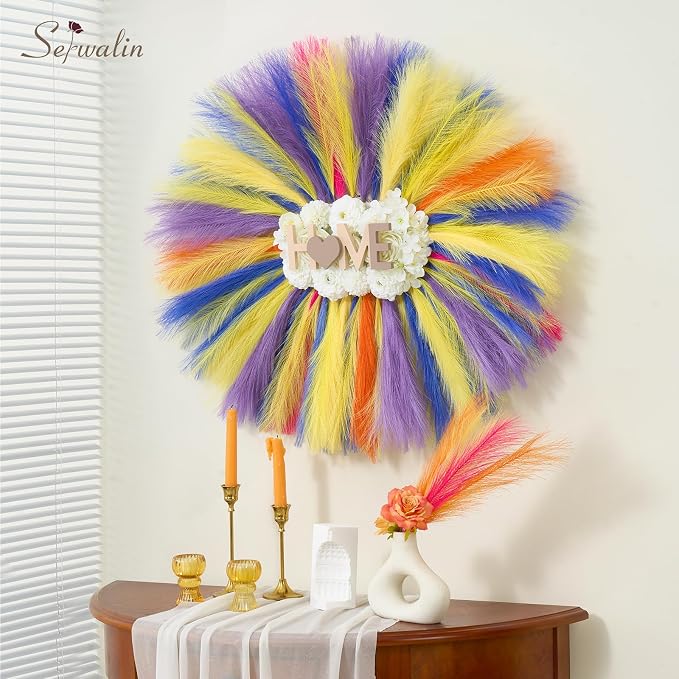 Serwalin 60 PCS Pampas Grass, 17.7" Pampas Grass Decor, Artificial Pampas Grass Bulk Vase Filler Flower Arrangement for Wall Decor Home Wedding Party Decor, Lemon Yellow